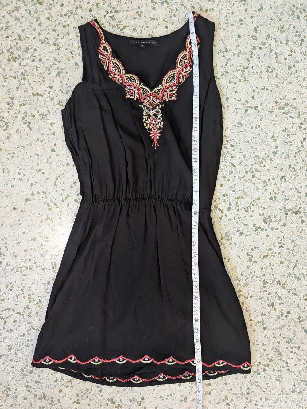 White House Black Market Black Embroidered V-Neck Dress - Picture 8 of 8